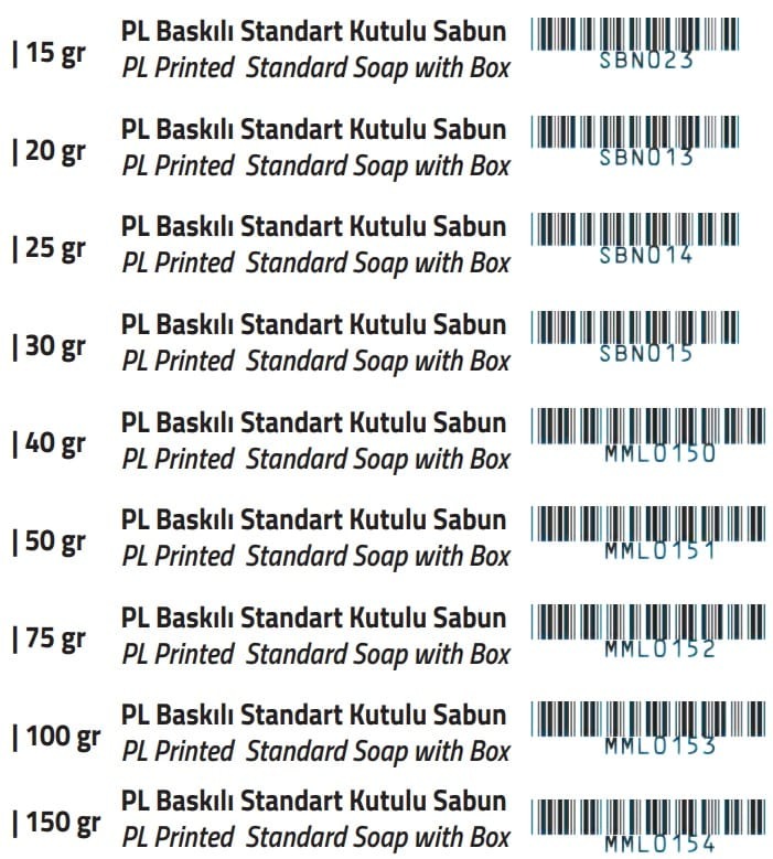 Baskılı Standart Kutulu Sabunu Tablosu