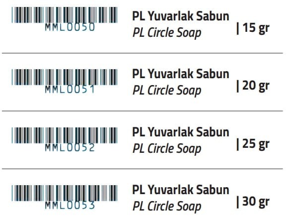 Yuvarlak Otel Sabunu Tablosu