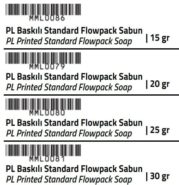 Baskılı Standart Flowpack Sabunu Tablosu