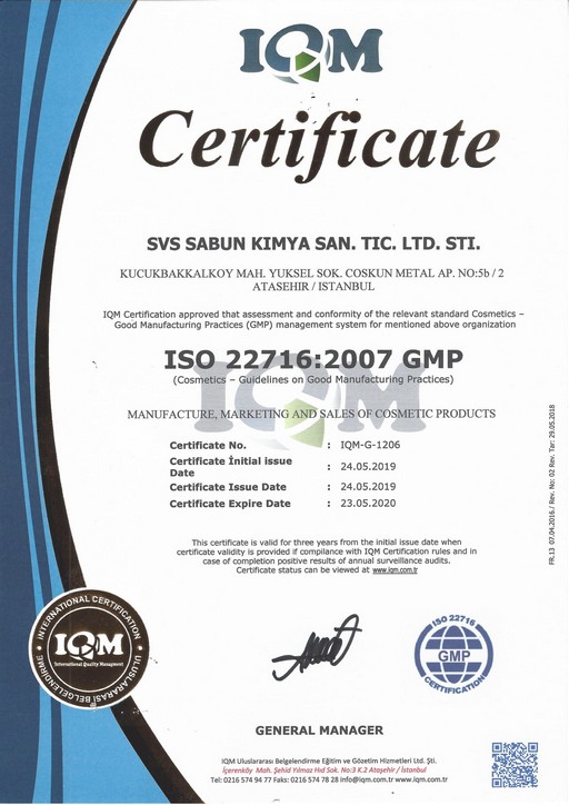 ISO 22716 Sertifikamız (Eng)