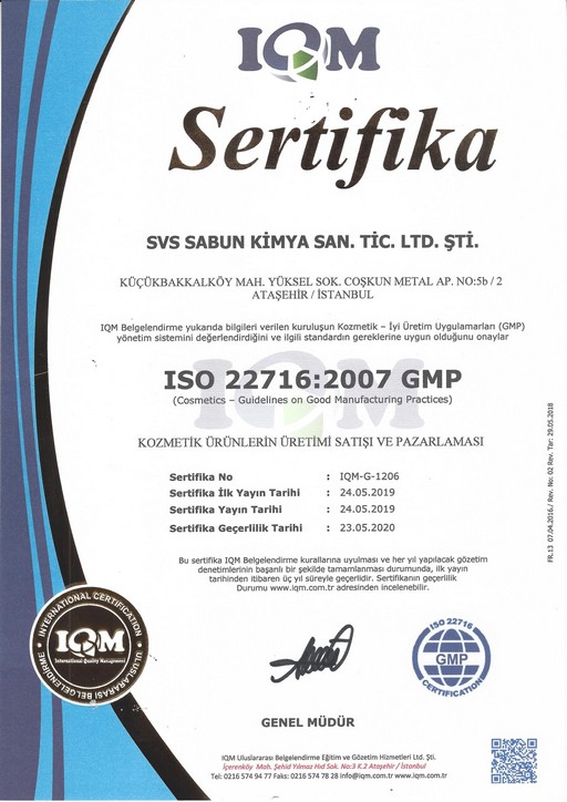 ISO 22716 Sertifikamız (Tr)